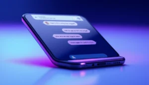 A smartphone displaying an adult-themed AI chat interface with a modern design and inviting glow.